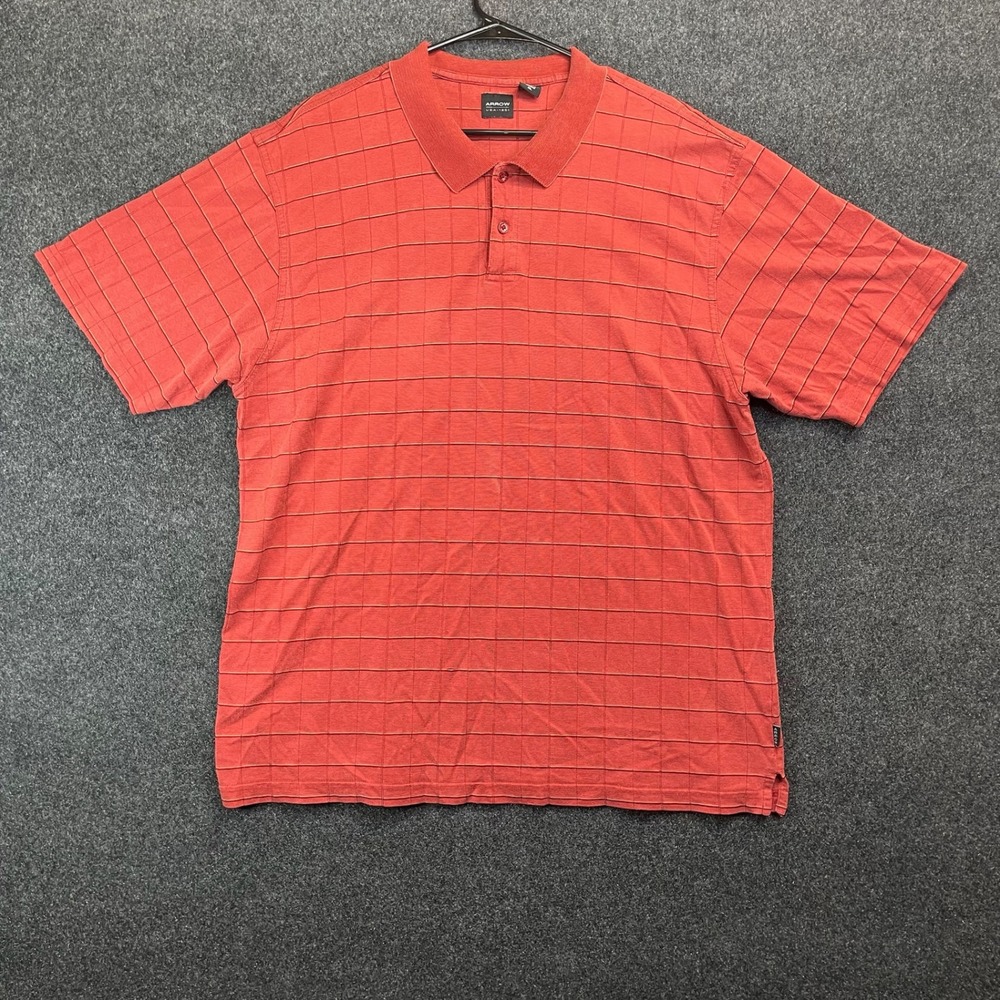 Arrow USA 1851 Mens Polo Shirt Orange Rust Grid Texture Short Sleeve XL